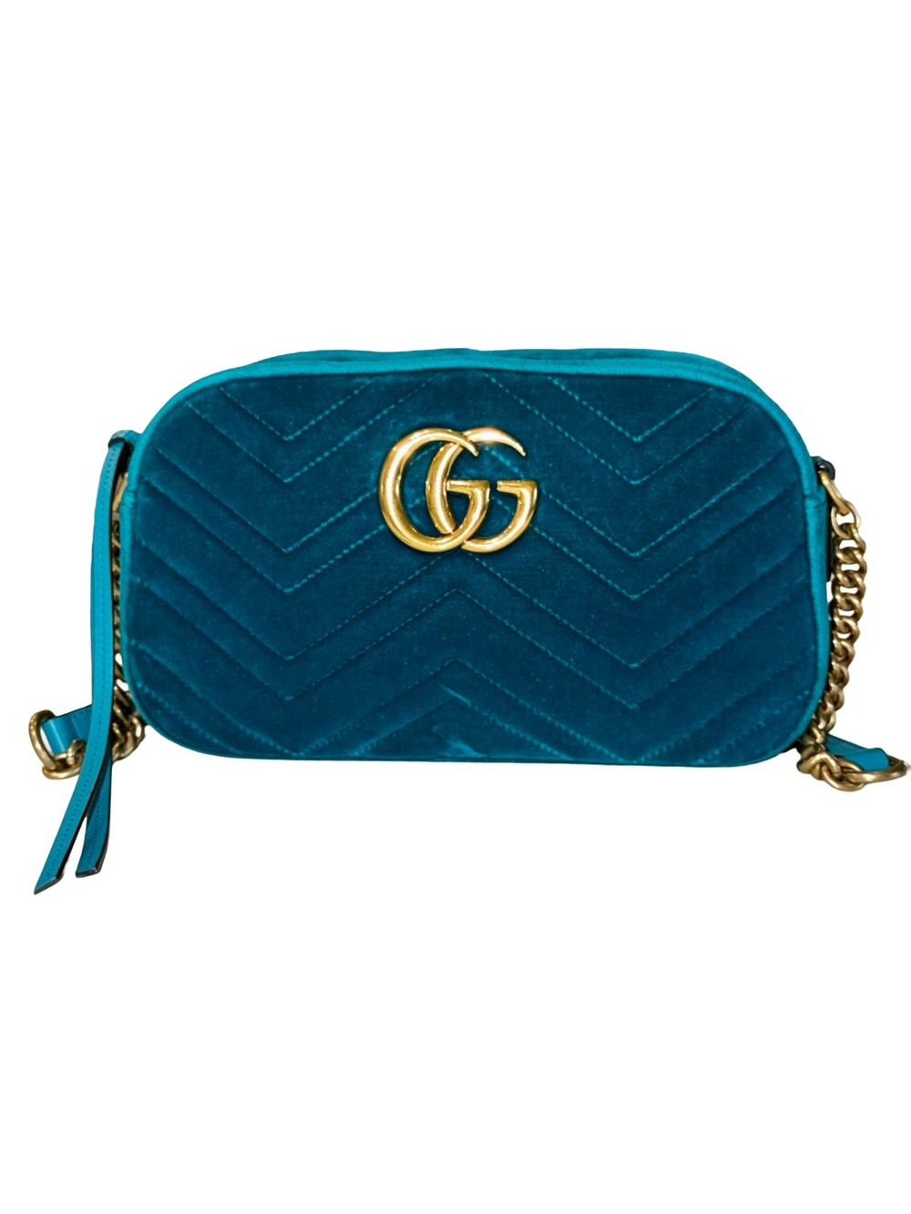Gucci Teal Velvet GG Marmont Crossbody Bag/Shoulder bag.